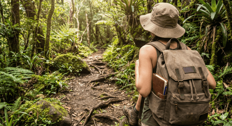 A woman on a jungle path