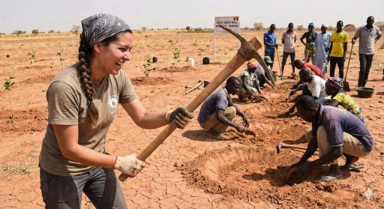 A volunteer helping on the Great Green Wall in Senegal