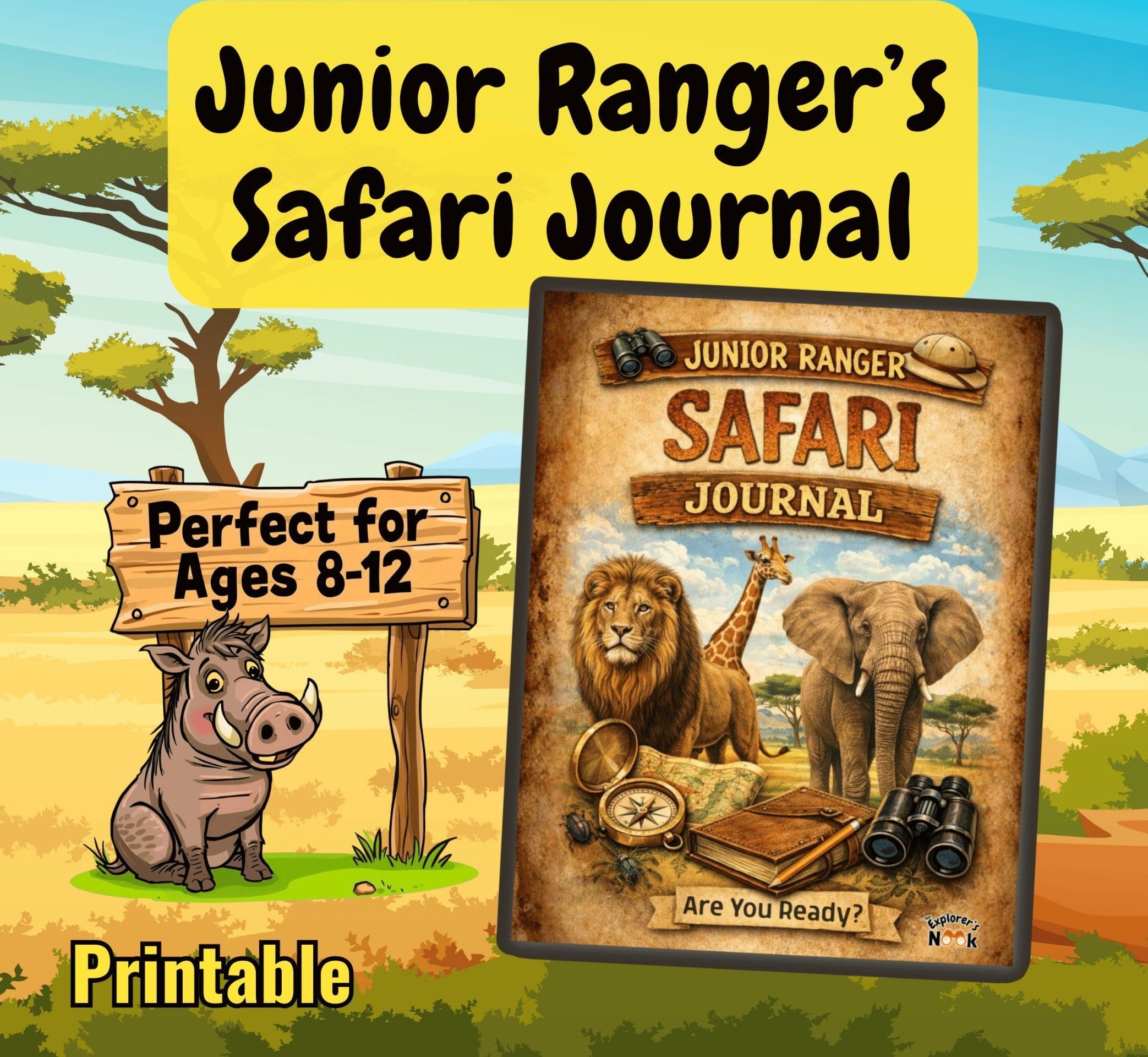 Junior Ranger Safari Journal cover with warthog
