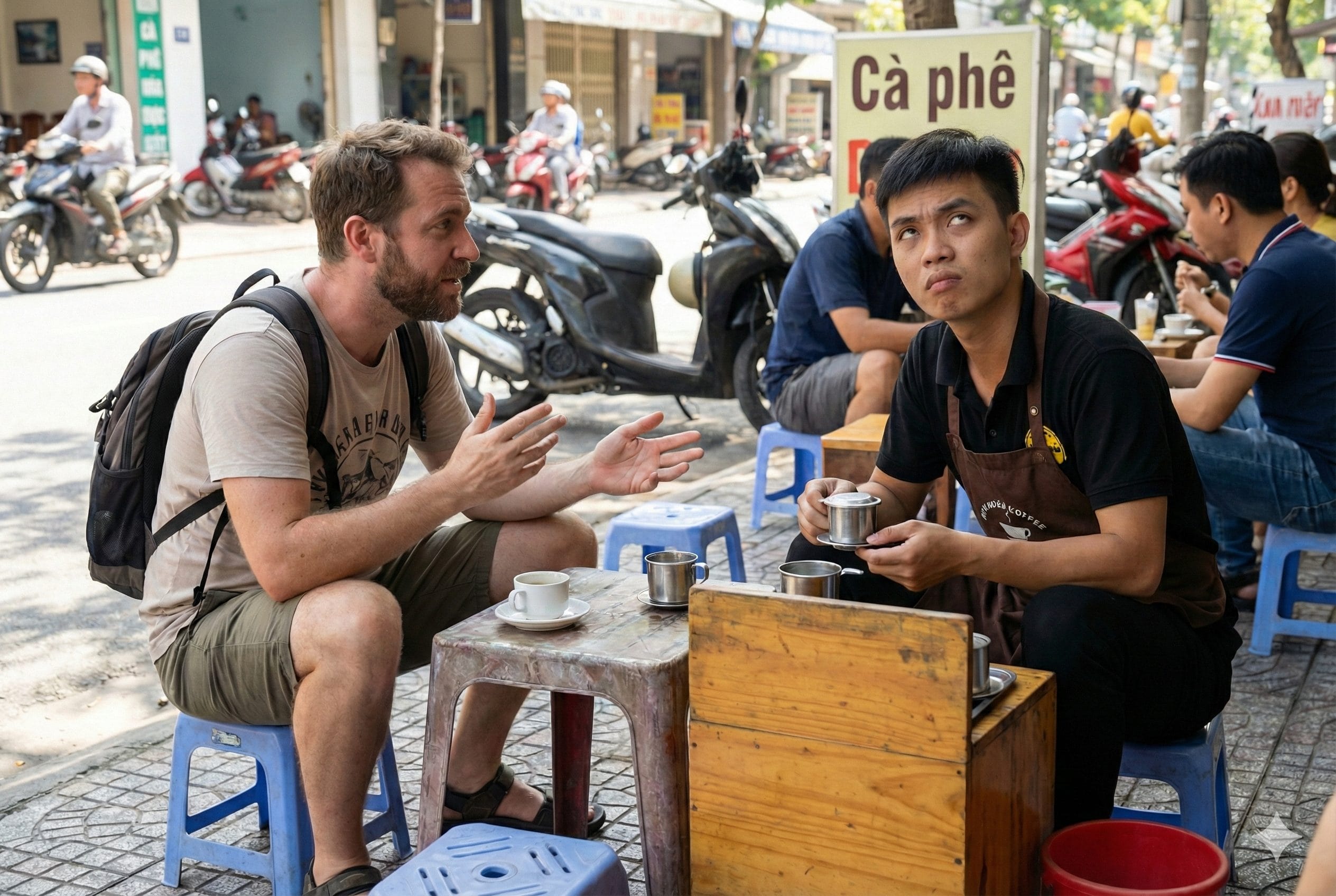A tourist talking too much to a local